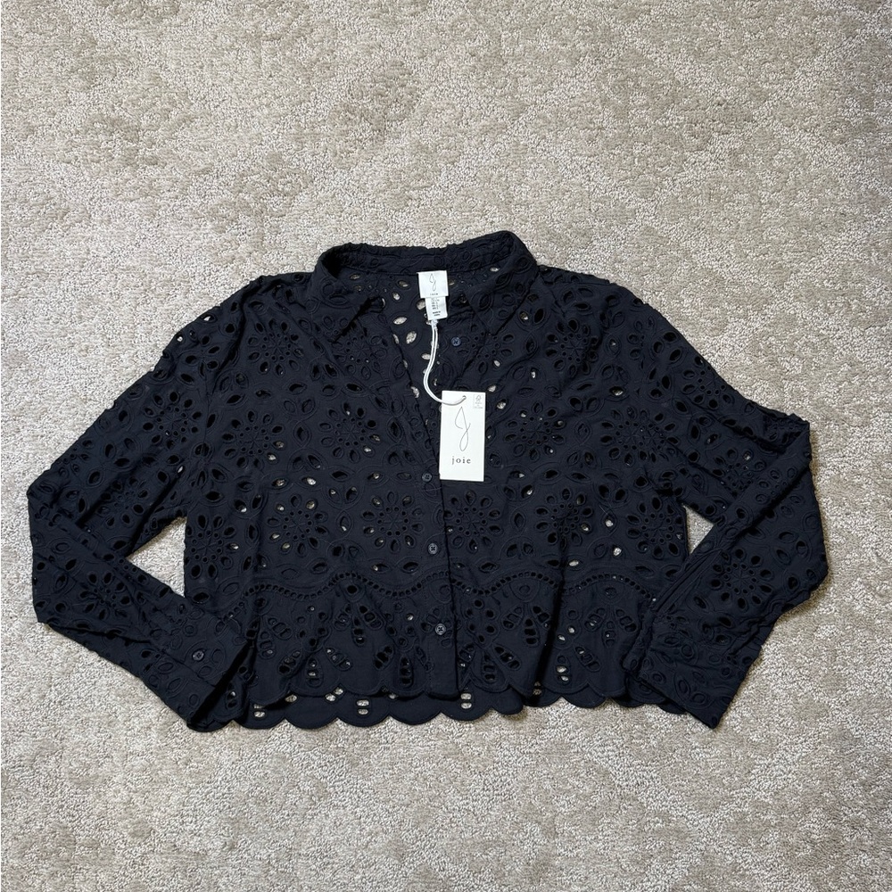 NWT Joie Black joie Eyelet Cropped Button-Front Shirt